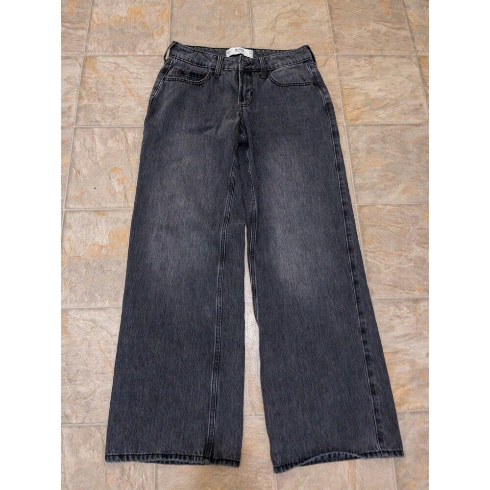 Hollister Women’s Low Rise Baggy Jeans W26 Long Black Gray Wide Leg Y2K